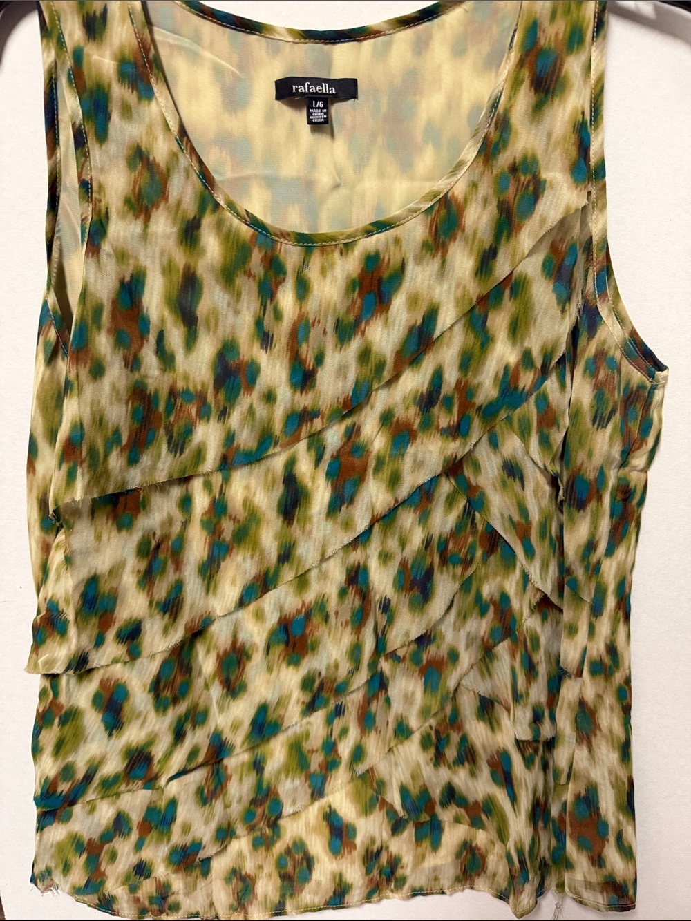 Rafaella Green Teal Brown Layered Sleeveless Blouse